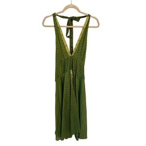 New Jungle Billie Green & Gold Halter Midi Boho Dress - One Size